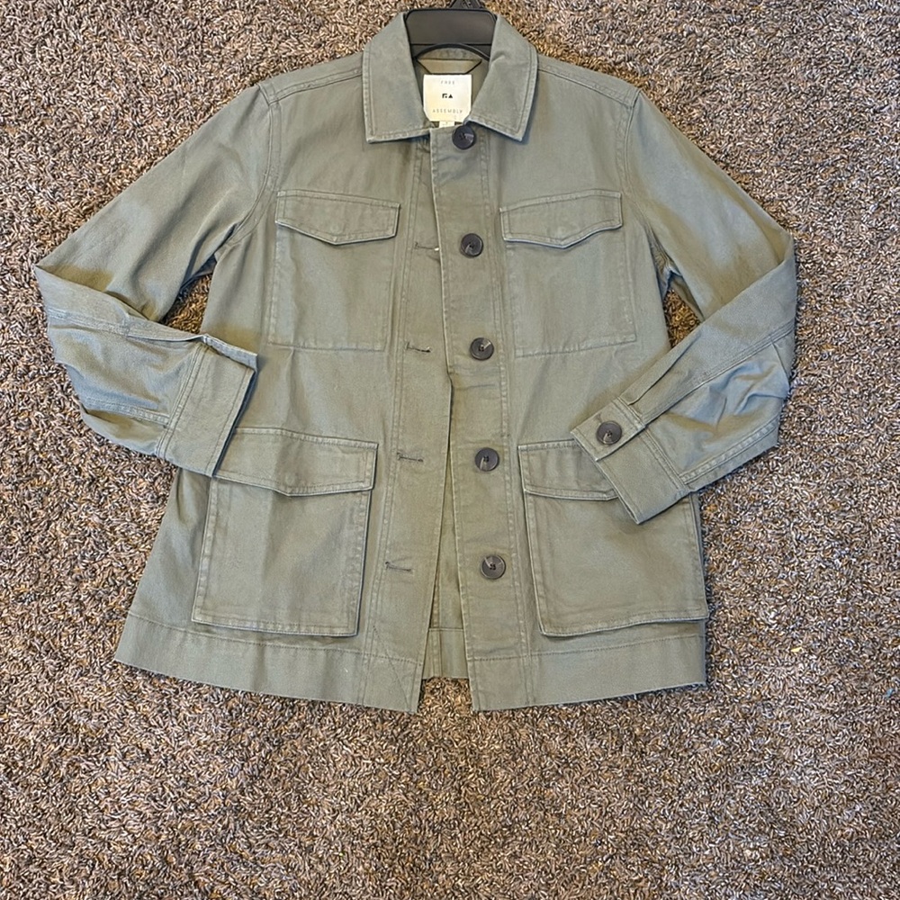 Green Utility Jean Jacket with Prominent Collar